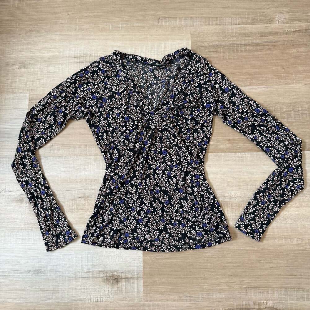 United Colors of Benetton Floral Print Long Sleeve V-Neck Top